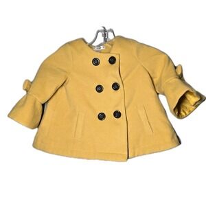 Max Studio Girls Mustard Yellow Pea Coat With Bows Size 4 T